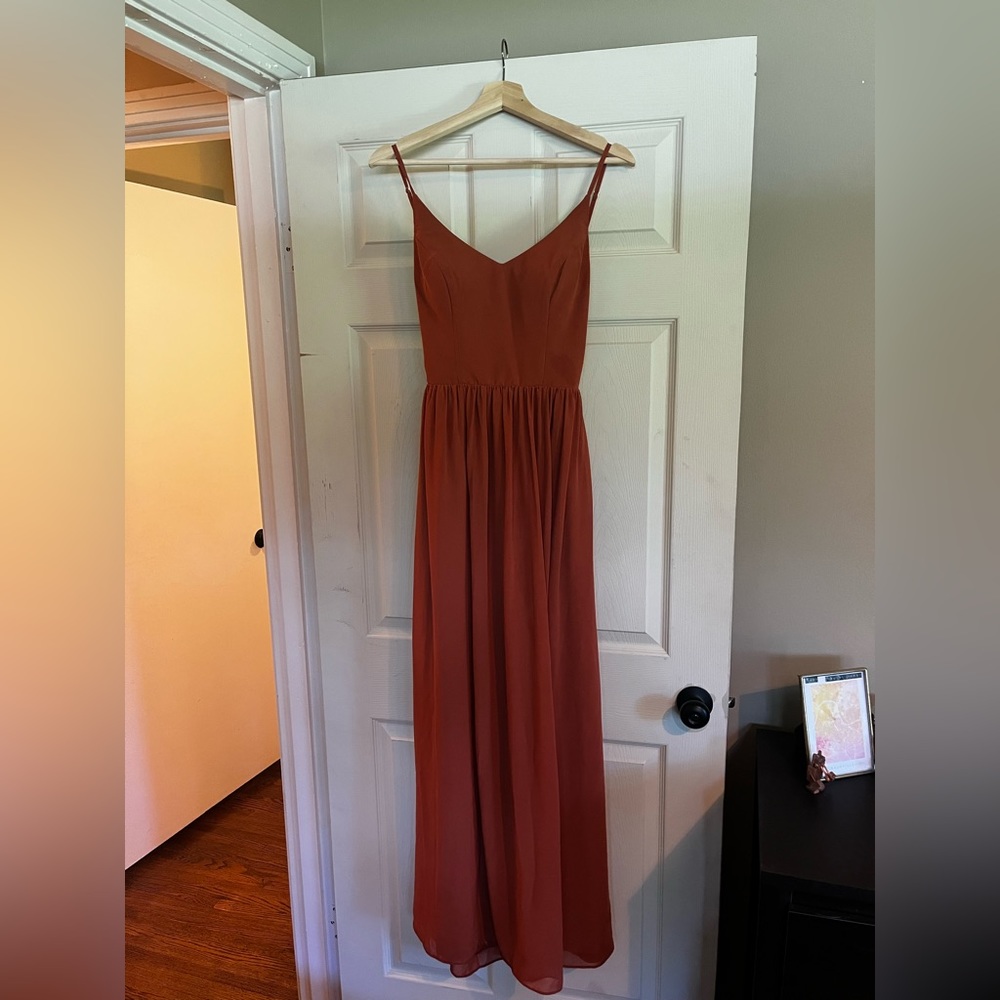 Revelry Ainsley Rust Orange chiffon size 4 bridesmaid dress
